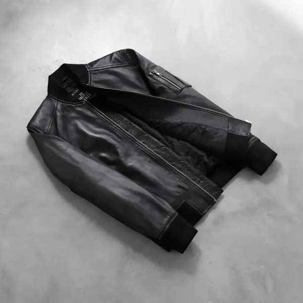 Bomia Ma-1 Black Leather Bomber Jacket