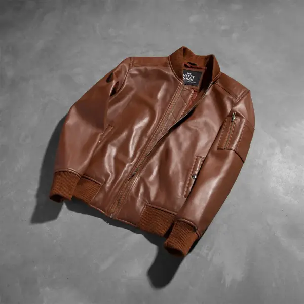 Bomia Ma-1 Brown Leather Bomber Jacket