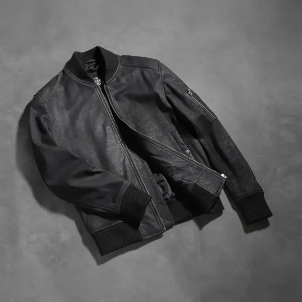 Bomia Ma-1 Distressed Black Leather Bomber Jacket