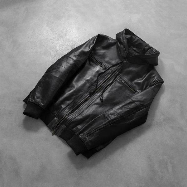 Bouncer Biz Black Leather Bomber Jacket