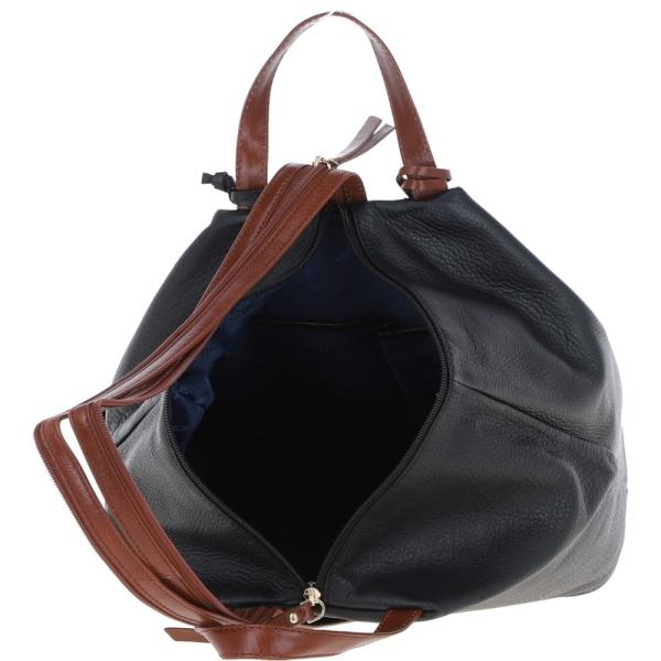 Convertible Leather Tote Backpack Black