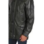 Gents Classic Soft Leather Parka Overcoat Clive Black