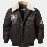 Men's Black Bomber Aviator Jacket with Removeable Shearling Collar