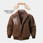 Men's Brown Bomber Aviator Jacket with Removeable Shearling Collar