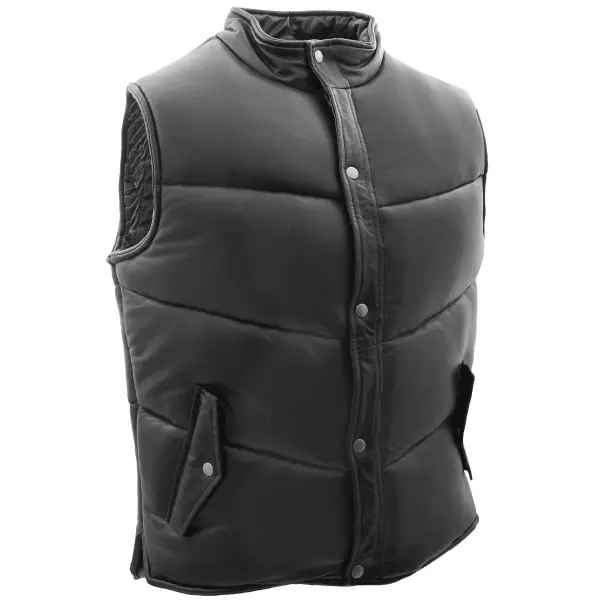 Men Leather Puffer Waistcoat Body Warmer Leon Black