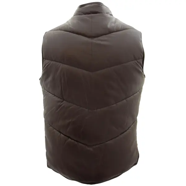 Men Leather Puffer Waistcoat Body Warmer Leon Brown