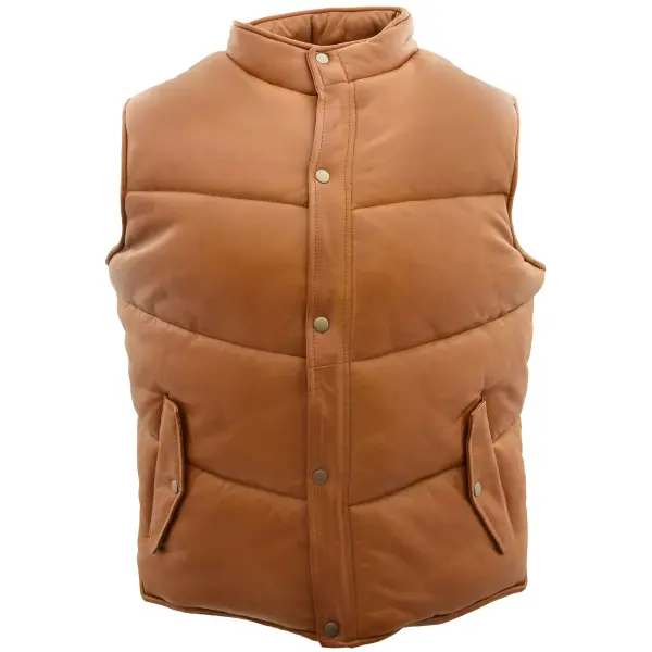 Men Leather Puffer Waistcoat Body Warmer Leon Tan