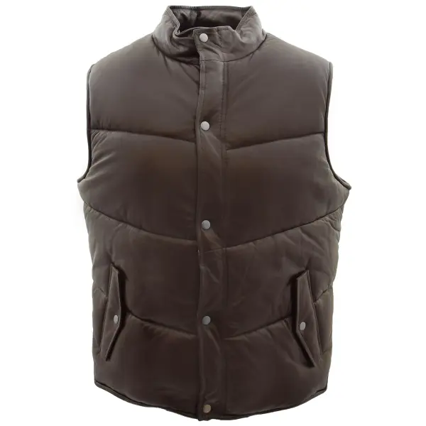 Men Leather Puffer Waistcoat Body Warmer Leon Brown