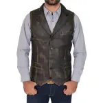 Men Leather Buttoned Waistcoat Gilet Calvin Rub Off