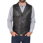 Men Leather Buttoned Waistcoat Gilet Calvin Black