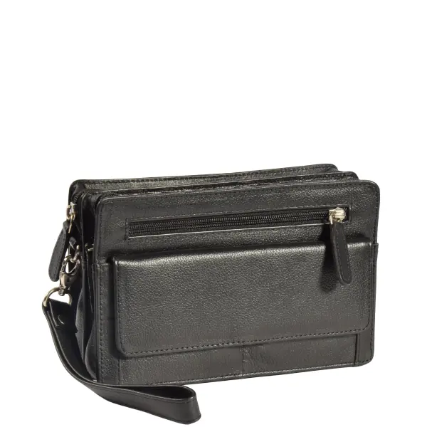 Leather Wrist Clutch Bag Black