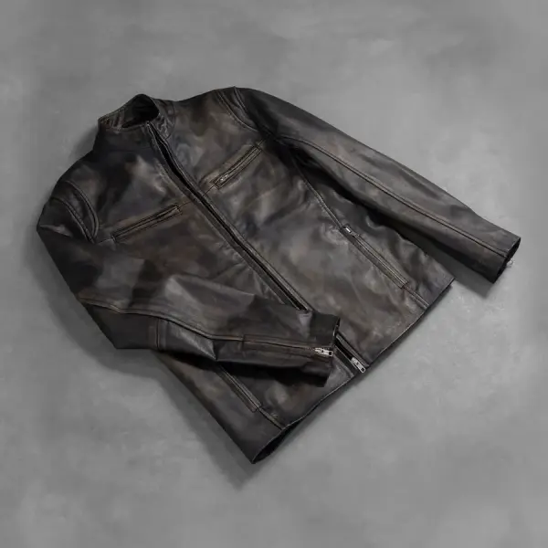 Ionic Distressed Brown Leather Jacket