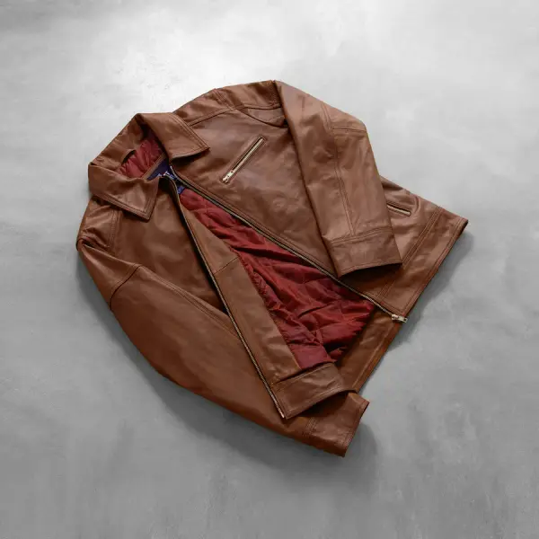 Lavendard Brown Leather Biker Jacket