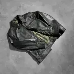 Lavendard Green Leather Biker Jacket