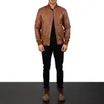 Bomia Ma-1 Brown Leather Bomber Jacket