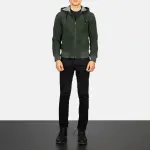 Nintenzo Green Hooded Suede Bomber Jacket