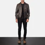 Vincent Brown Leather Biker Jacket