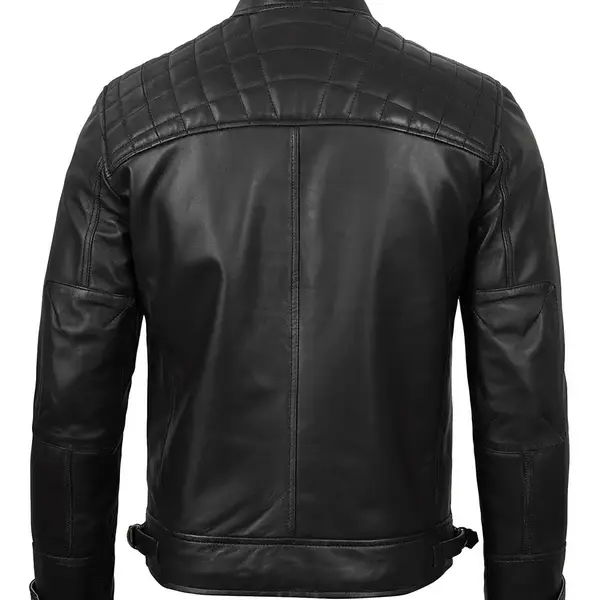 Cognac Black Quilted Cafe Racer Leather Jacket