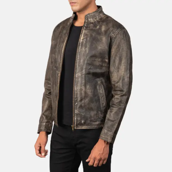 Alex Distressed Brown Leather Biker Jacket