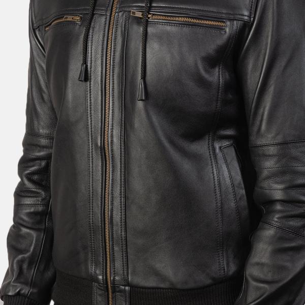 Bouncer Biz Black Leather Bomber Jacket