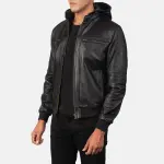 Bouncer Biz Black Leather Bomber Jacket