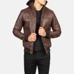 Bouncer Biz Brown Leather Bomber Jacket