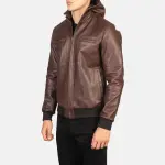 Bouncer Biz Brown Leather Bomber Jacket