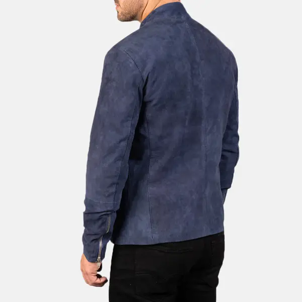 Charcoal Navy Blue Suede Biker Jacket