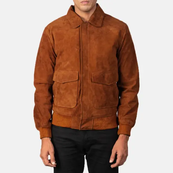 Coffmen Tan Brown Suede A2 Bomber Jacket