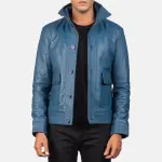 Columbus Blue Leather Bomber Jacket