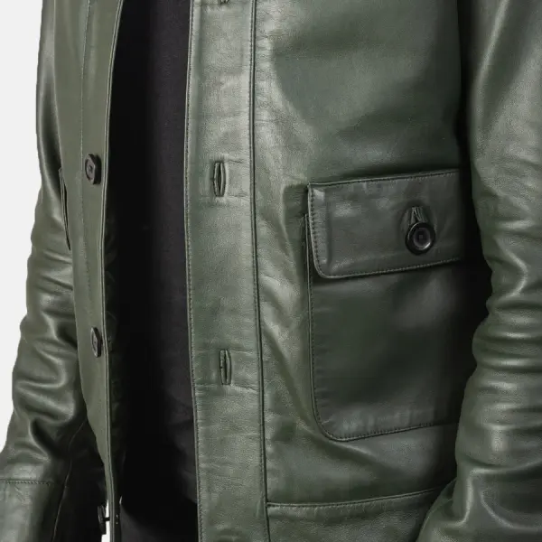 Columbus Green Leather Bomber Jacket