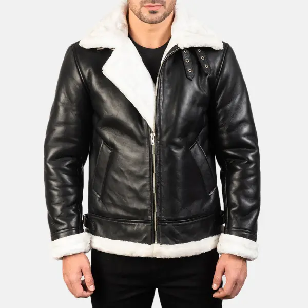 Francis B-3 Black & White Leather Bomber Jacket