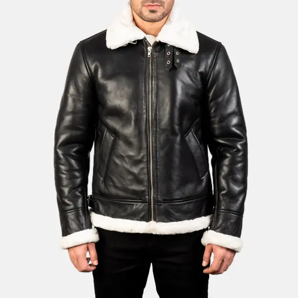 Francis B-3 Black & White Leather Bomber Jacket