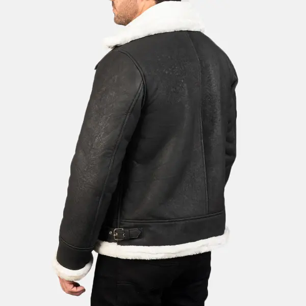 Francis B-3 Distressed Black Leather Bomber Jacket