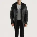 Furcliff Black Leather Coat