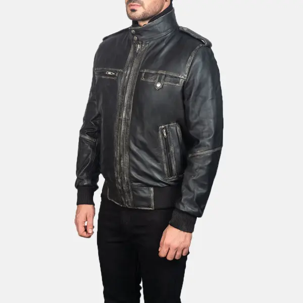 Glen Street Black Leather Bomber Jacket