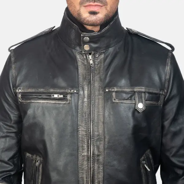 Glen Street Black Leather Bomber Jacket