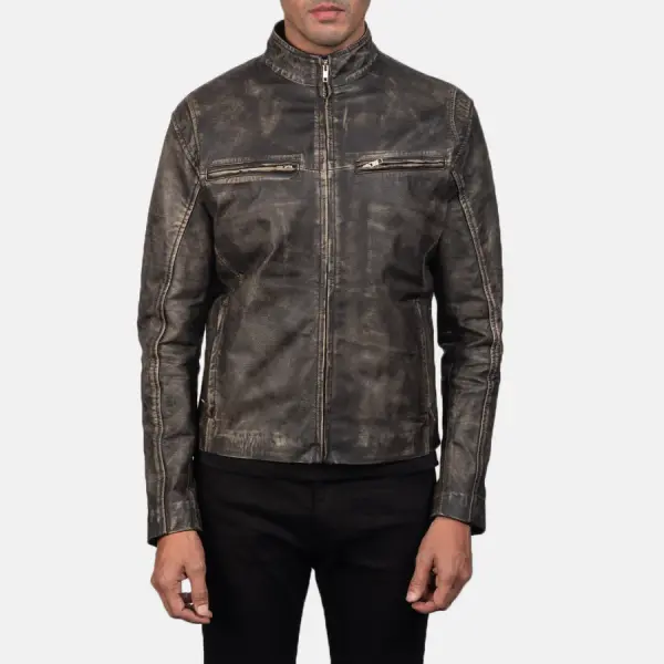 Ionic Distressed Brown Leather Jacket