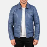 Lavendard Blue Leather Biker Jacket