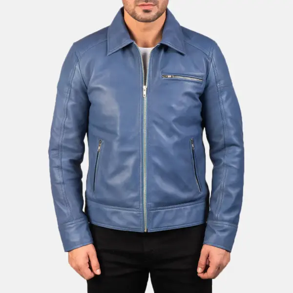 Lavendard Blue Leather Biker Jacket