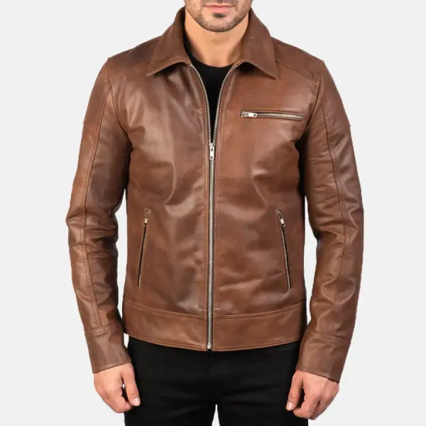 Lavendard Brown Leather Biker Jacket