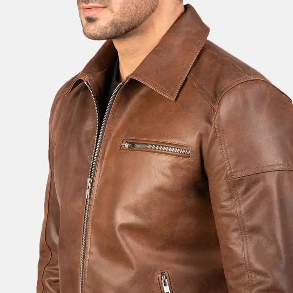 Lavendard Brown Leather Biker Jacket