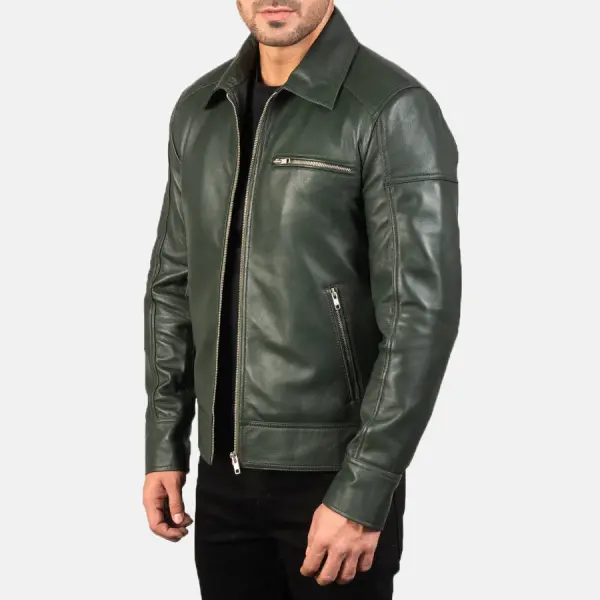 Lavendard Green Leather Biker Jacket