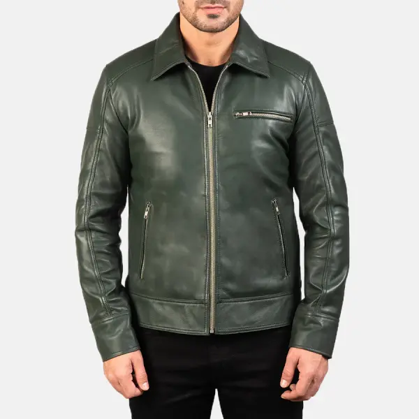 Lavendard Green Leather Biker Jacket