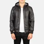 Nintenzo Brown Hooded Leather Bomber Jacket