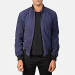 Shane Blue Suede Bomber Jacket