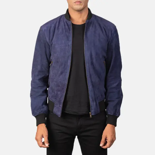 Shane Blue Suede Bomber Jacket