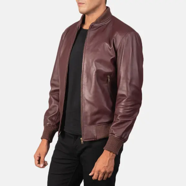 Shane Maroon Leather Bomber Jacket