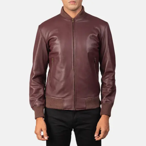 Shane Maroon Leather Bomber Jacket