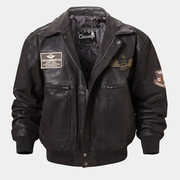 Men's Black Bomber Aviator Jacket with Removeable Shearling Collar